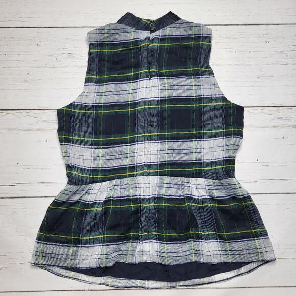 J Crew Sleeveless Peplum Top Gilded Highland Tartan Plaid Blue Green Mockneck XS - Picture 4 of 11